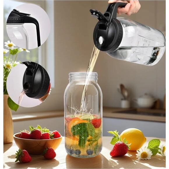 3 Pack 64 Oz Wide Mouth Mason Jar Pitchers with Airtight Lids – Leak-Proof Glass - Picture 4 of 8